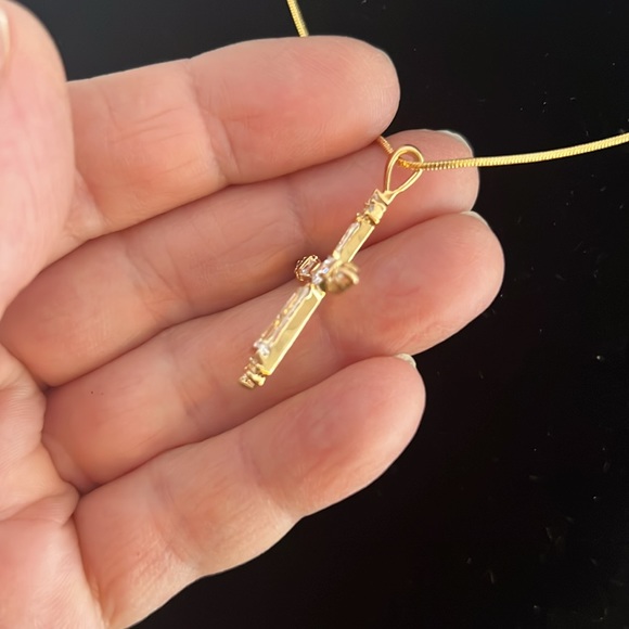 CZ Gold Plated Cross Necklace - Picture 4 of 5